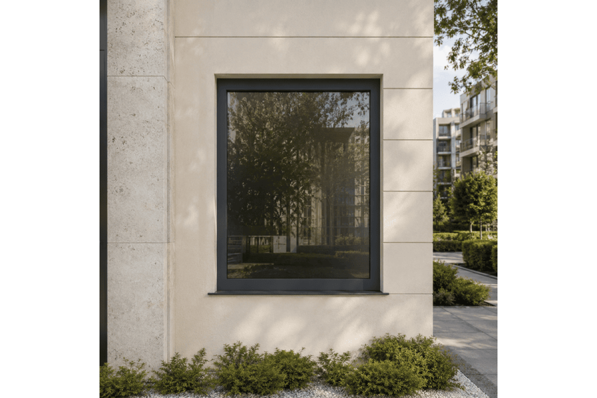 Металопластикове вікно антрацит ламіноване VEKA Softline одностулкове глухе 900 × 1400 мм