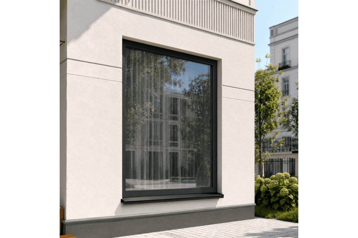 Металопластикове вікно антрацит ламіноване WDS 5S одностулкове глухе 900 × 1200 мм