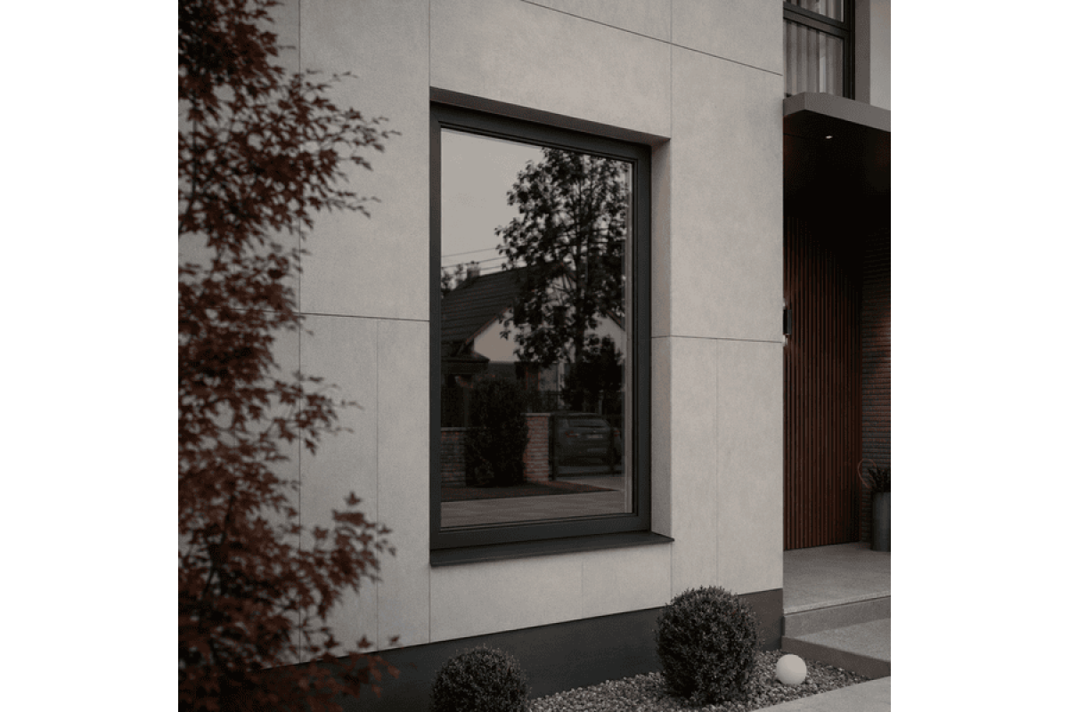 Металопластикове вікно антрацит ламіноване REHAU EURO 60 одностулкове глухе 800 × 1200 мм
