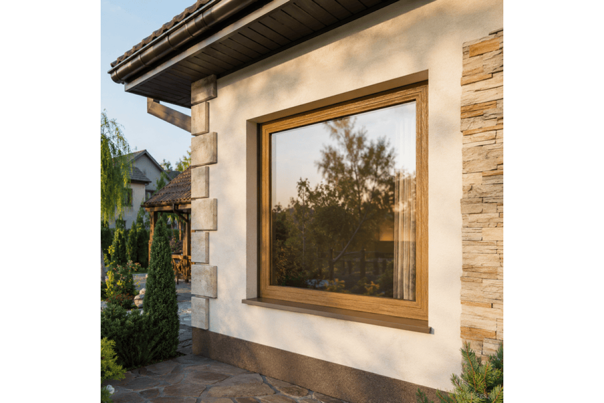 Металопластикове вікно золотий дуб ламіноване VEKA Softline одностулкове глухе 800 × 1200 мм