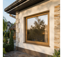 Металопластикове вікно золотий дуб ламіноване  VEKA Softline одностулкове глухе 800 × 1200 мм