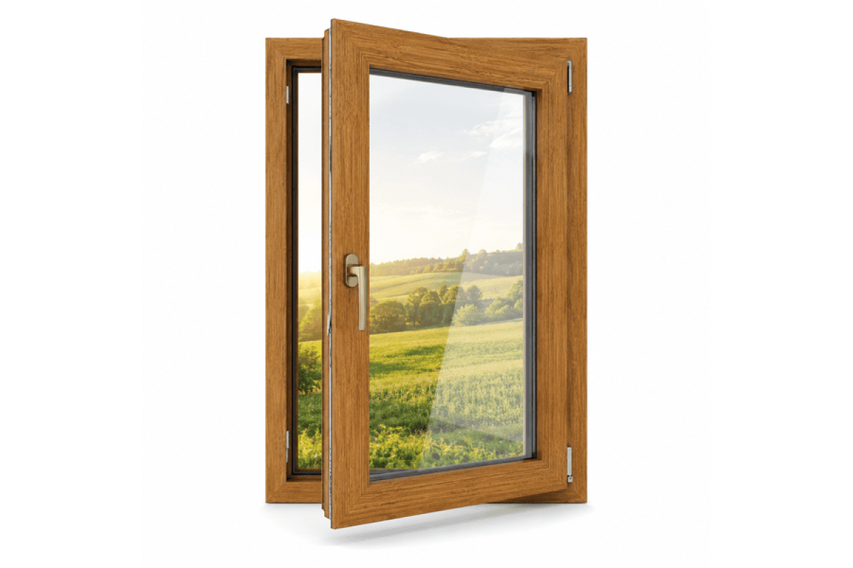Металопластикове вікно золотий дуб ламіноване VEKA Softline 76 одностулкове поворотно-відкидне 600 × 1400 мм