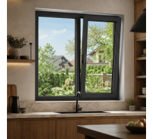 Металопластикове вікно антрацит ламіноване REHAU EURO 70 2х-стулкове з поворотно-відкидною стулкою 1300 × 1400 мм