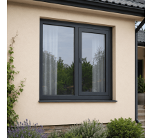 Металопластикове вікно антрацит ламіноване VEKA Softline 2х-стулкове з поворотно-відкидною стулкою 1300 × 1300 мм
