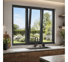 Металлопластиковое окно антрацит ламинированное VEKA Softline 76 3х-створчатое с поворотно-откидной створкой 2000 × 1000 мм