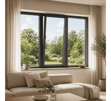 Металопластикове вікно антрацит ламіноване REHAU EURO 70 3х-стулкове з поворотно-відкидною стулкою 2100 × 1400 мм