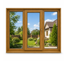 Металопластикове вікно золотий дуб ламіноване REHAU EURO 60 3х-стулкове з поворотно-відкидною стулкою 1800 × 1400 мм