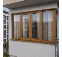 Металопластикове вікно золотий дуб ламіноване REHAU EURO 60 4х-стулкове з двома поворотно-відкидними стулками 2500 × 1300 мм