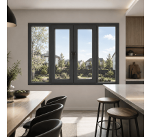 Металопластикове вікно антрацит ламіноване REHAU EURO 70 4х-стулкове з двома поворотно-відкидними стулками 2600 × 1100 мм