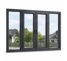 Металлопластиковое окно антрацит ламинированное VEKA Softline 76 4х-створчатое с двумя поворотно-откидными створками 2700 × 1200 мм