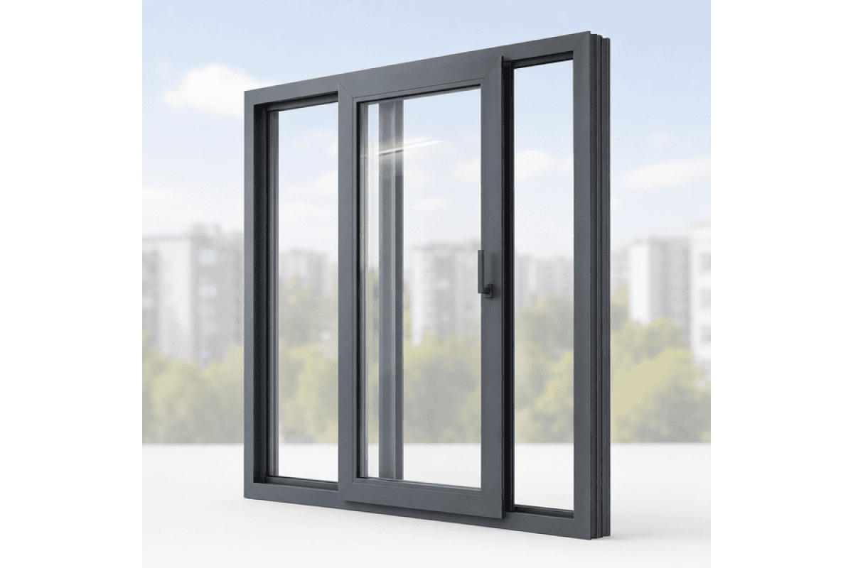 Раздвижное металлопластиковое окно WDS SL 76 1400 x 1200 мм двусторонняя ламинация антрацит