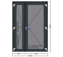Двери внешнего открывания с алюминиевого профиля ALUMIL M15000 1400 x 2280 мм