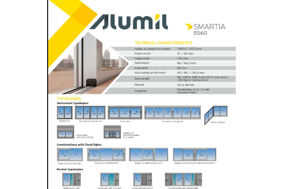 Раздвижные балконные алюминиевые двери (теплые) Alumil S560 1400*2000 мм