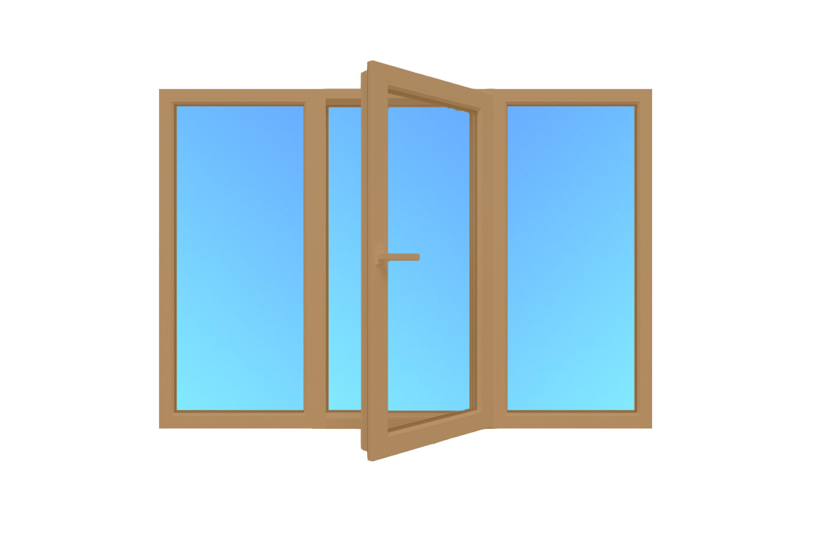 Металлопластиковые окна ламинированные Дуб Золотой VEKA Softline 82 трёхстворчатое с поворотно-откидной створкой 2000 x 1500 мм