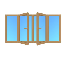 Металлопластиковые окна ламинированные Дуб Золотой VEKA Softline 82 четырехстворчатое с двумя поворотно-откидными створками 2400 x 1500 мм
