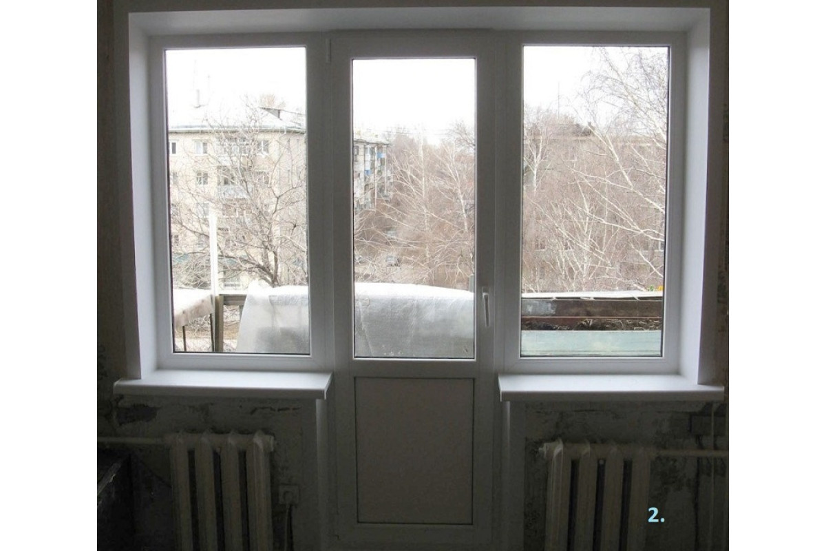 Балконний блок VEKA Softline з двома вікнами і поворотно-відкидними дверима 2100 x 2200 мм