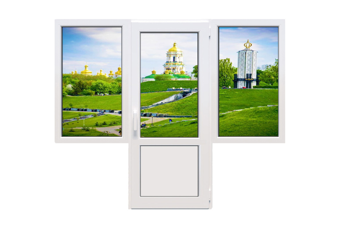 Балконный блок Glasso 5S с двумя окнами и поворотно-откидной дверью 2000 x 2200 мм