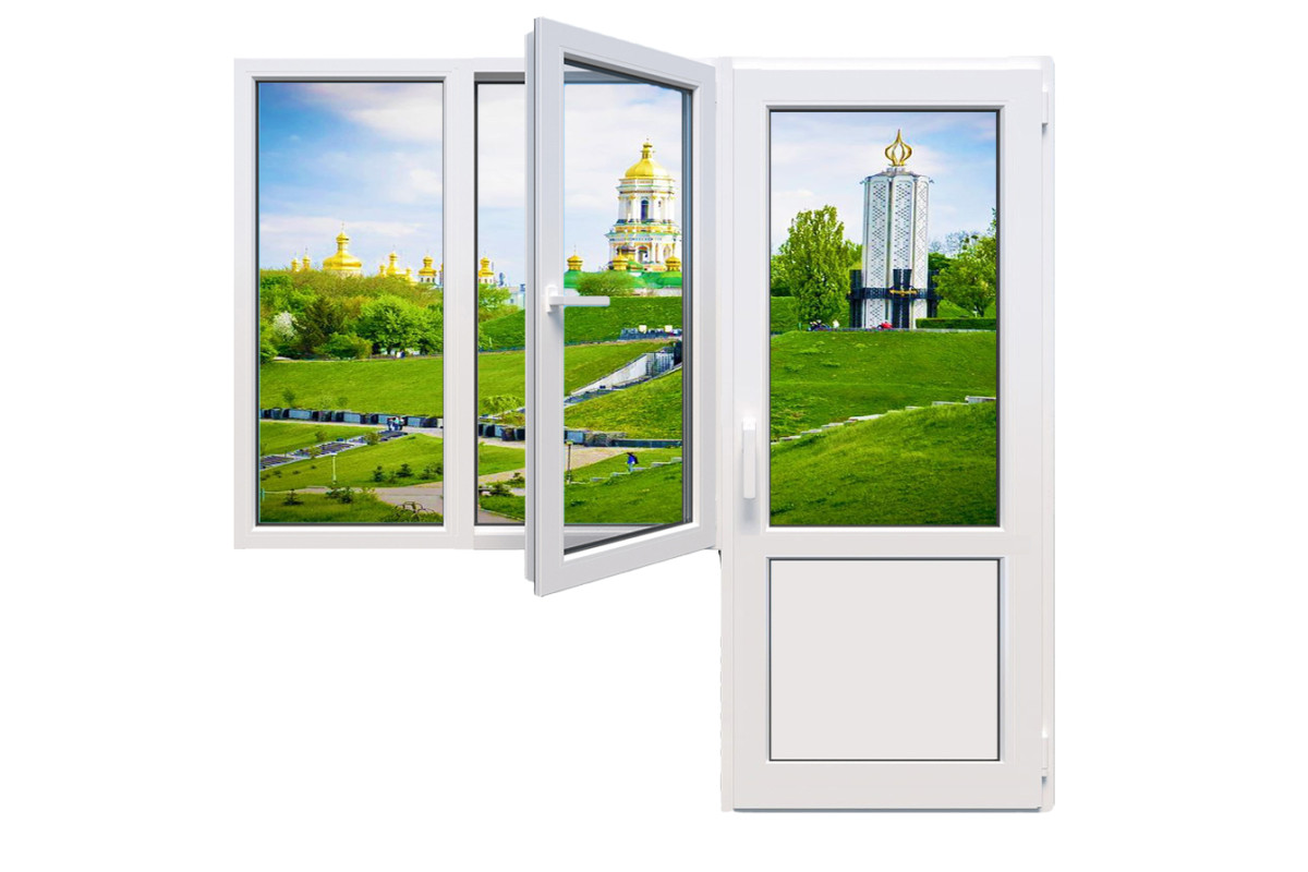 Балконный блок Glasso 5S с двухстворчатым окном и поворотно-откидной створкой 1900 x 2000 мм