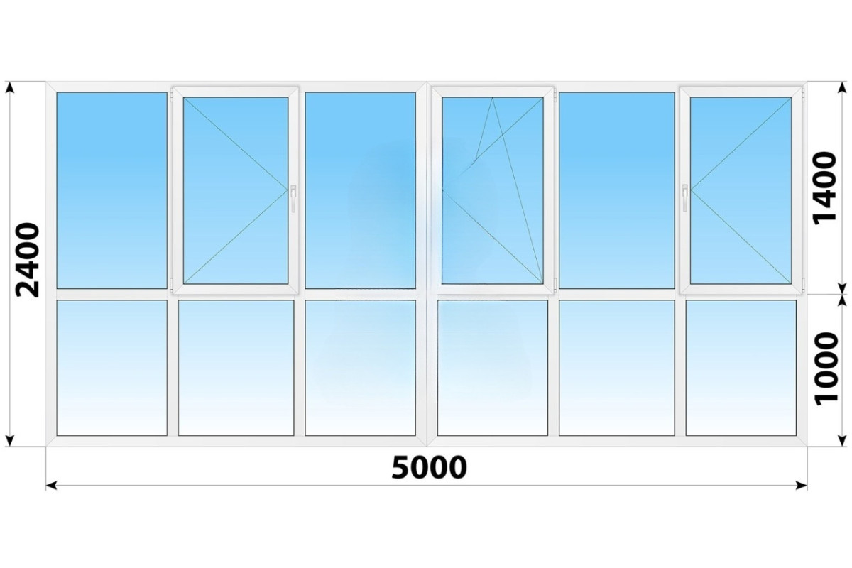 Панорамные металлопластиковые окна WDS 7S 5000x2400 мм