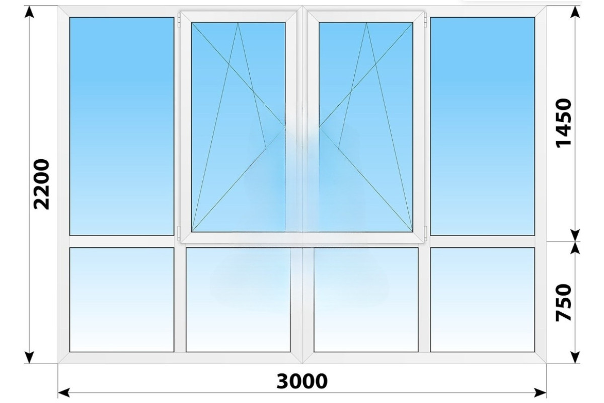 Панорамные металлопластиковые окна WDS 7S 3000x2200 мм
