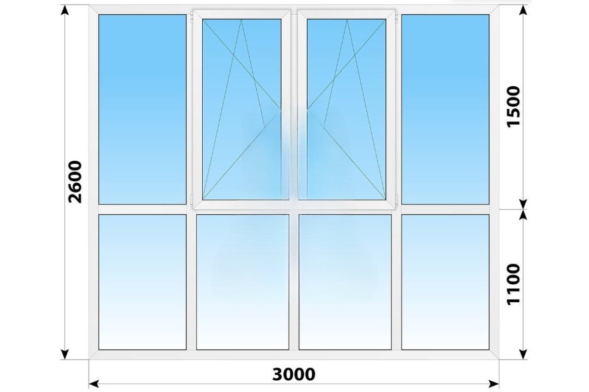 Панорамные металлопластиковые окна WDS 7S 3000x2600 мм