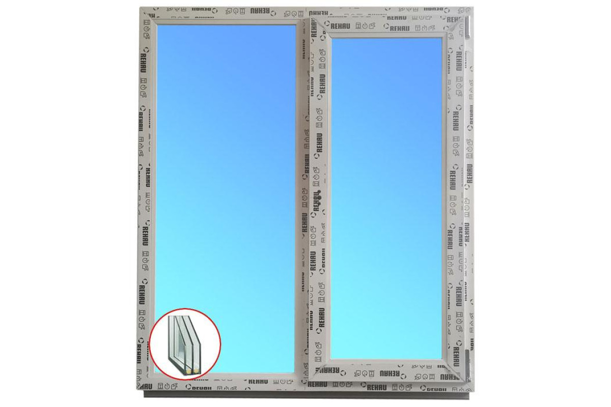 Металлопластиковые окна REHAU EURO 60 двустворчатое с поворотно-откидной створкой 1200 x 1200 мм