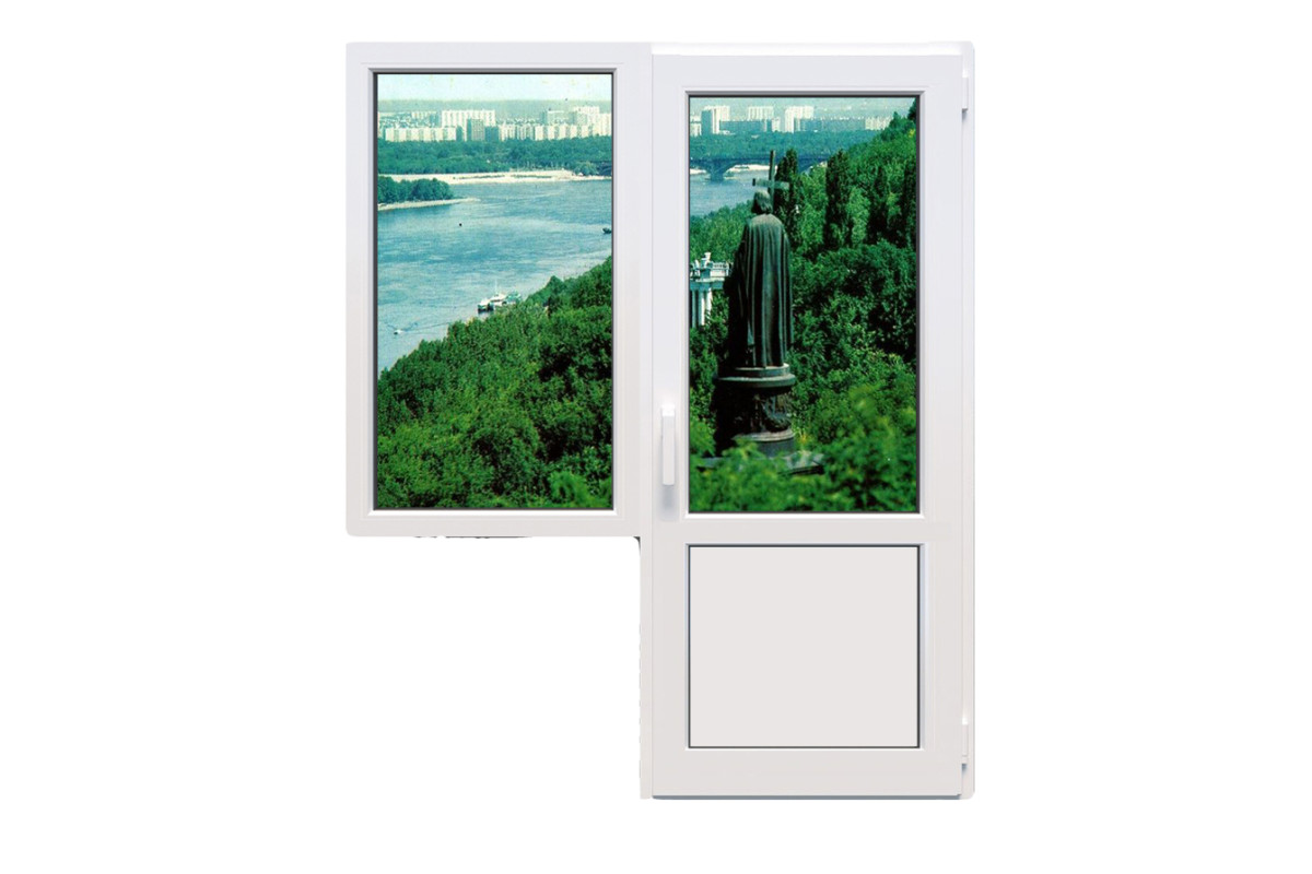 Балконный блок VEKA Softline с глухим окном и поворотно-откидной дверью 1600 x 2200 мм