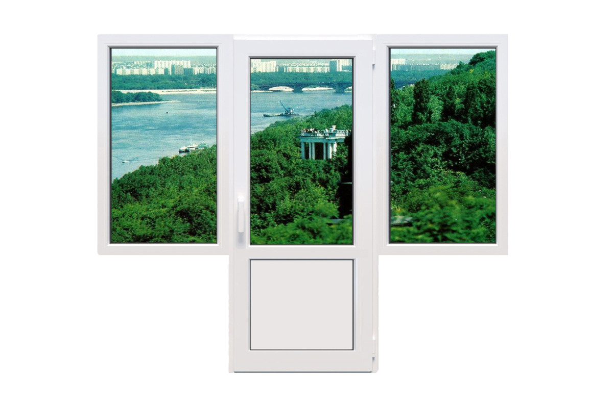 Балконний блок VEKA Softline з двома вікнами і поворотно-відкидними дверима 2100 x 2200 мм