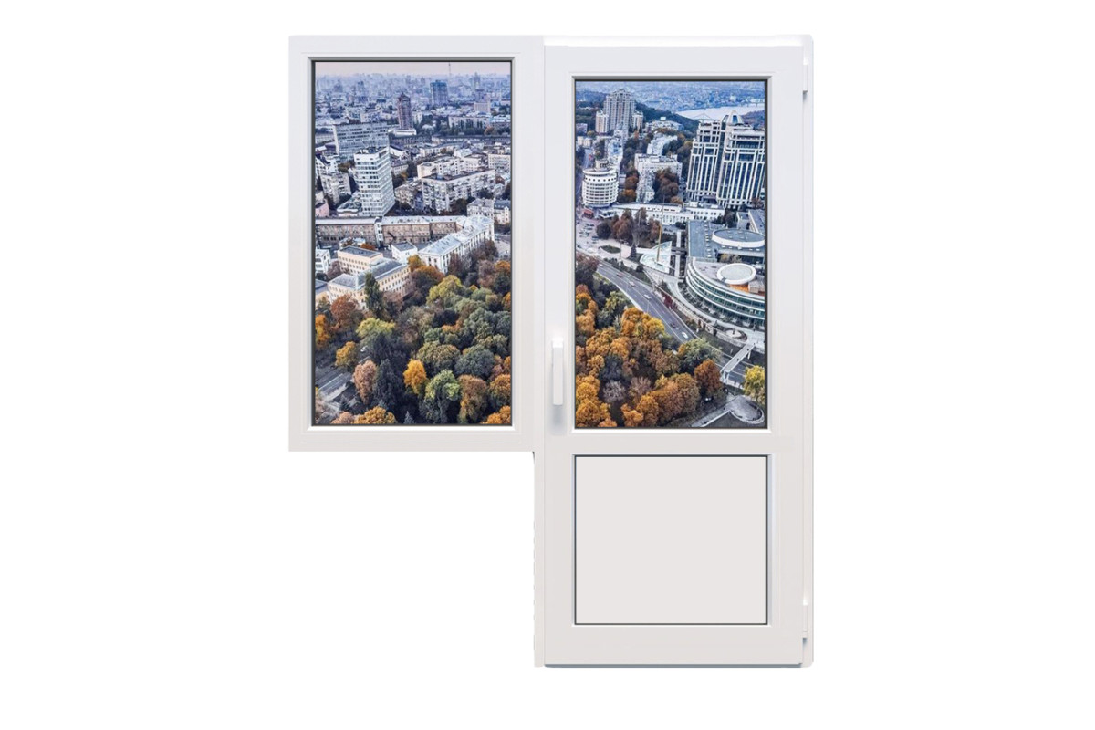 Балконный блок Viknaland 85Pro с глухим окном и поворотно-откидной дверью 1500 x 2100 мм