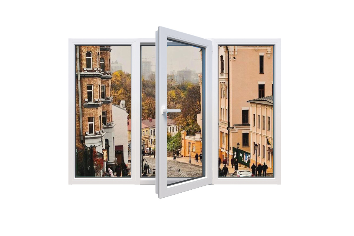 Металлопластиковые окна Viknaroff Fenster 500 трёхстворчатое с поворотно-откидной створкой 2600 x 1500 мм