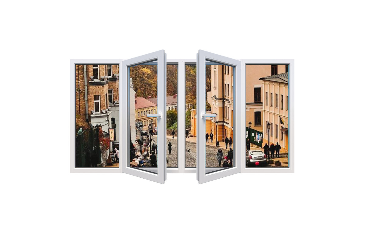 Металлопластиковые окна Viknaroff Fenster 500 четырехстворчатое с двумя поворотно-откидными створками 2700 x 1100 мм