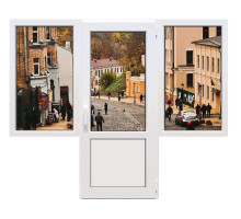 Балконный блок Viknaroff Fenster 500 с двумя окнами и поворотно-откидной дверью 2100 x 1900 мм