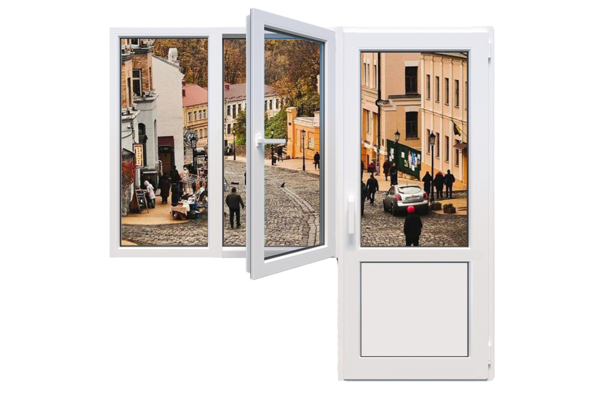 Балконный блок Viknaroff Fenster 500 с двухстворчатым окном и поворотно-откидной створкой 2100 x 2000 мм