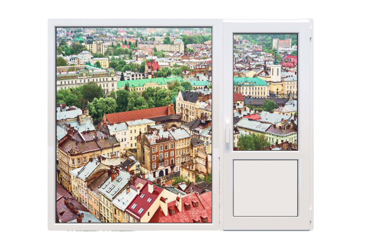 Балконный блок Viknaroff Gealan S8000 с глухим паномарным окном в пол 2100 x 2000 мм