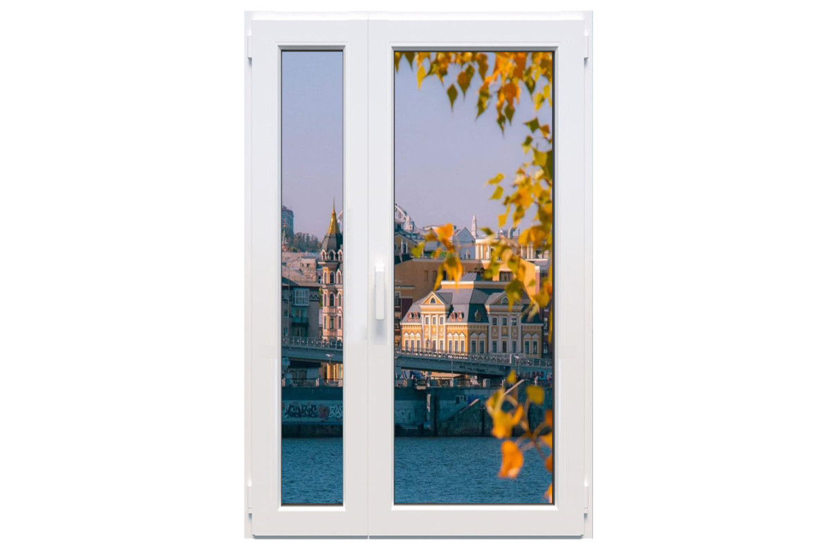 Металлопластиковые двери WHS Halo 72 полуторные с поворотно-откидной створкой 1200 x 2000 мм