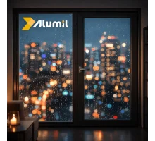 Алюминиевое окно из термоизолированного профиля ALUMIL S77 двухстворчатое с одной поворотно-откидной створкой 2000*1800 мм антрацит