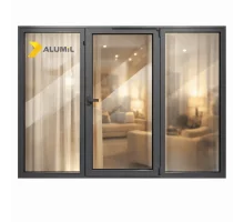 Алюмінієве вікно з термоізольованого профілю ALUMIL S77 тристулкове з одною поворотно-відкидною стулкою 2600*1600 мм антрацит