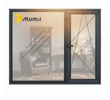 Алюминиевое окно из термоизолированного профиля ALUMIL S77 двухстворчатое с одной поворотно-откидной створкой 2700*1600 мм антрацит