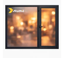 Алюмінієве вікно з термоізольованого профілю ALUMIL S77 двостулкове з одною поворотно-відкидною стулкою 2500*1400 мм антрацит