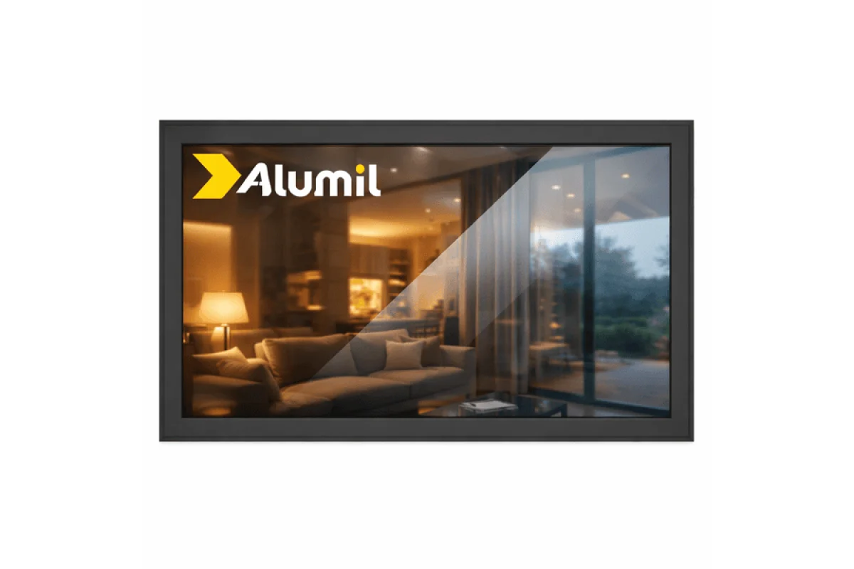 Алюминиевое окно из термоизолированного профиля ALUMIL S77 глухое 1800*2000 мм антрацит