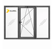 Алюминиевое окно из термоизолированного профиля ALUMIL S77 трехстворчатое с одной поворотно-откидной створкой 2700*1600 мм антрацит
