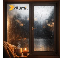 Алюмінієве вікно з термоізольованого профілю ALUMIL S77 двостулкове з одною поворотно-відкидною стулкою 2700*1600 мм антрацит