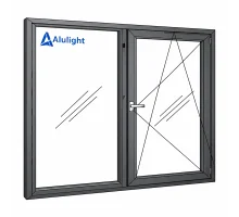Алюмінієве вікно з терморозривом профіль AluLight W76 двостулкове з одною поворотно-відкидною стулкою 1400*1400 мм антрацит