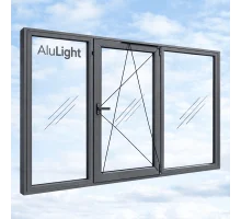Алюмінієве вікно з терморозривом профіль AluLight W76 тристулкове з одною поворотно-відкидною стулкою 2200*1450 мм антрацит