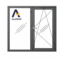 Алюминиевое окно из термоизолированного профиля Aluprof MB-86N двухстворчатое с одной поворотно-откидной створкой 1500*1500 мм антрацит