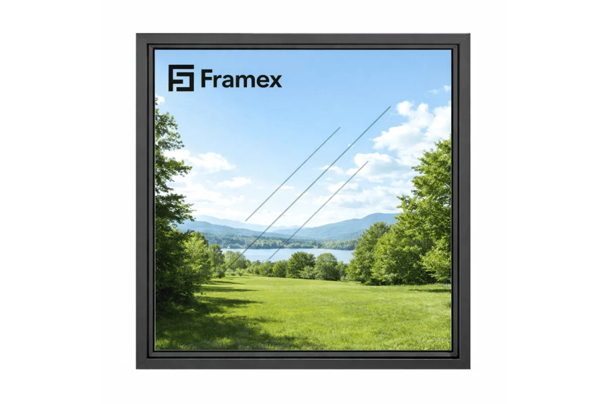 Алюминиевое окно из теплого профиля Framex FT 72 глухое 2000*1500 мм антацит