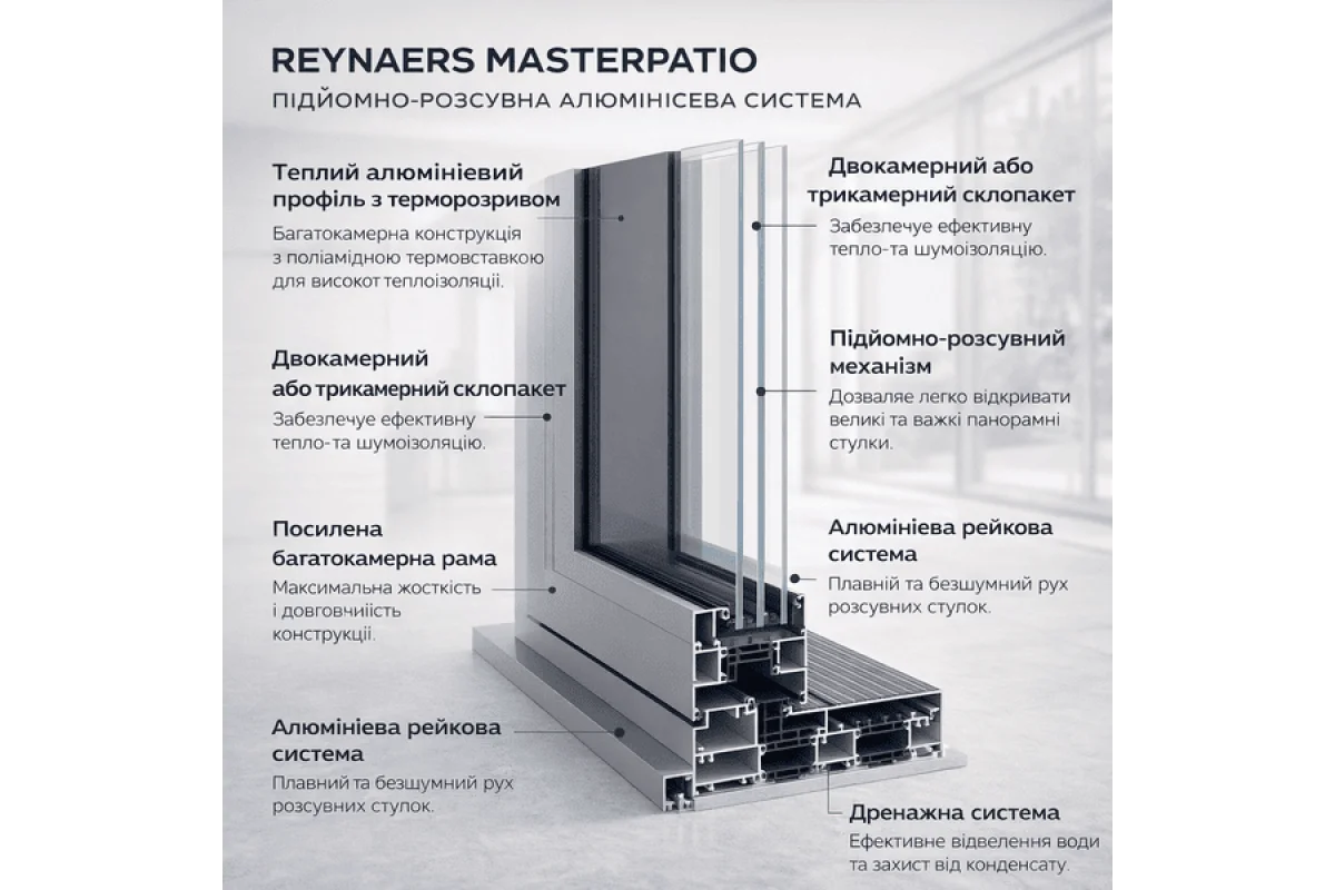 Алюминиевая подъемно-раздвижная система Reynaers MasterPatio с теплоизоляцией 3200*2000 мм антрацит RAL 7016