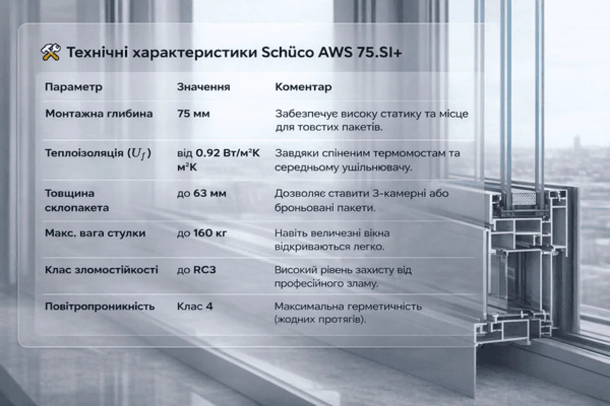 Алюмінієве вікно Schuco AWS 75.SI + з підвищеною теплоізоляцією понорамне глухе 2000*2600 мм анодований сріблястий металік