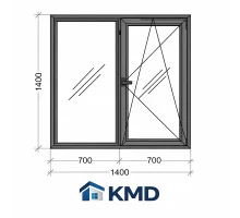 Алюмінієве вікно з термоізольованого профілю KMD.78 двостулкове з одною поворотно-відкидною стулкою 1400*1400 мм антрацит