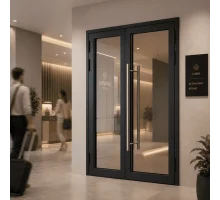 Алюминиевые двери для отелей из холодного профиля ALULIGHT С50 антрацит 1500*2300 мм 